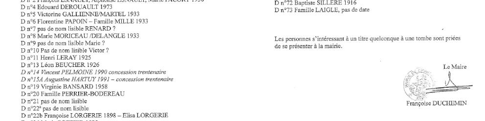 Cimetière - avis d'affichage - reprise des concessions